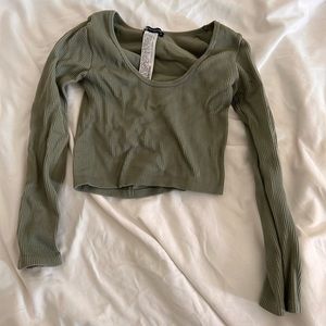 Zara Olive Green Long Sleeve Crop Top